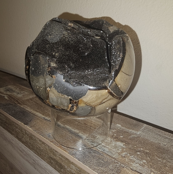 3.9" Septarian Polished Geode Sphere- Madagascar! - Picture 7 of 13